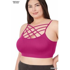 2X/3X Magenta Triple Criss Cross Bralette + bra pads Zenana wireless seamless
